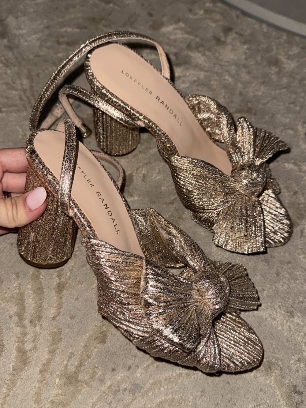 Nordstrom Metallic Gold Bow Camellia Slingback Heels